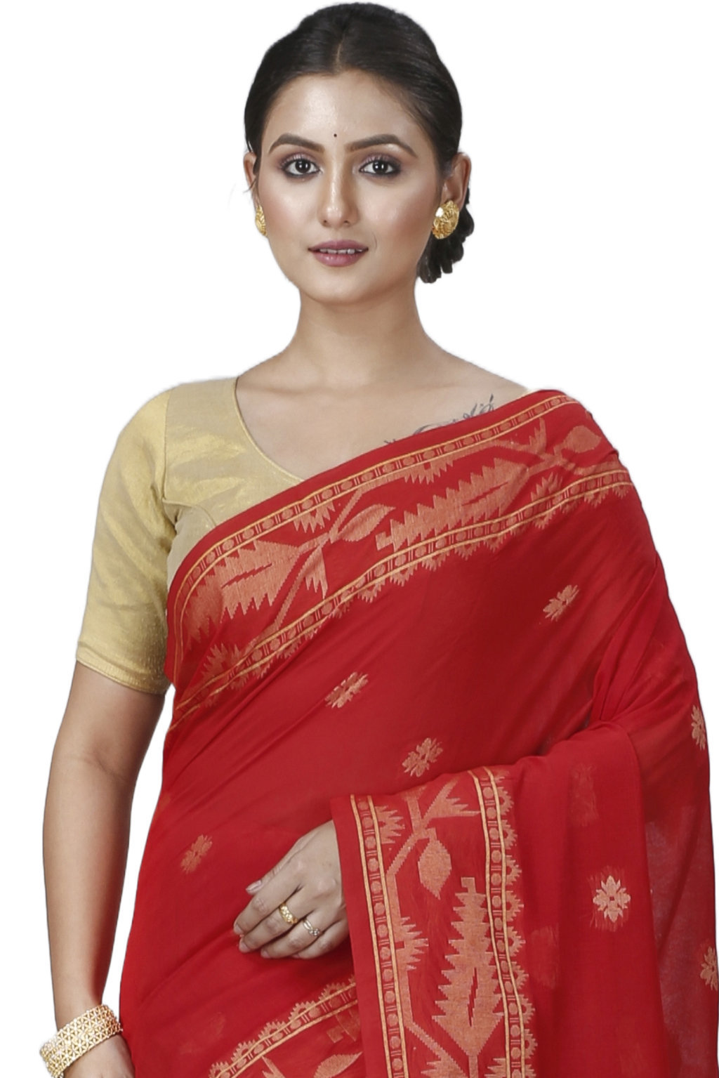 Red Pure Cotton Tuma Hand Loom Saree (1195)